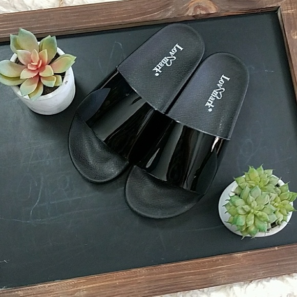Black Metallic Slider Sandal - Picture 2 of 3